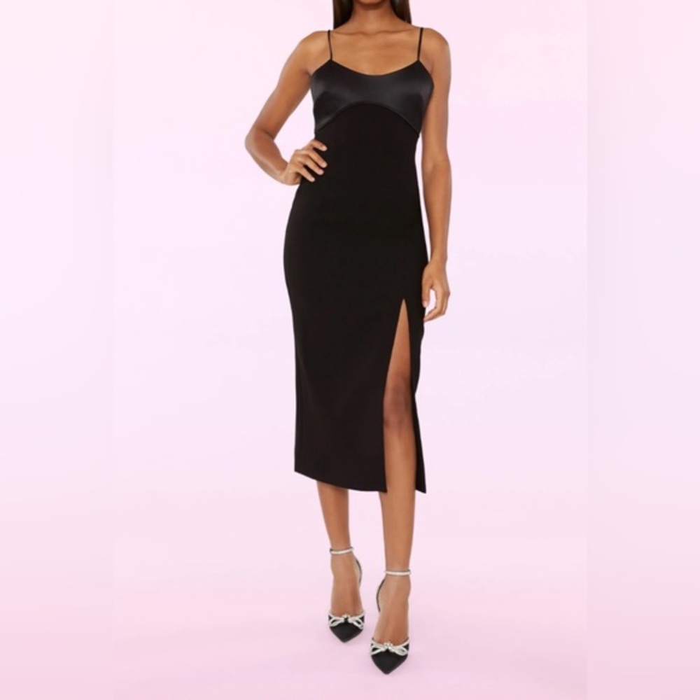 Likely Black Satin Slip Midi Dress